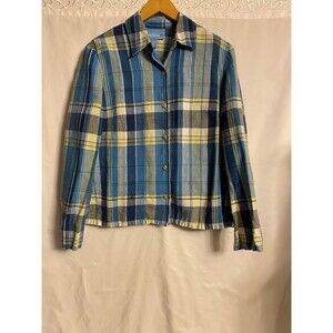 Evan Picone Casual Plaid Linen Shirt Size Large Very good!!!